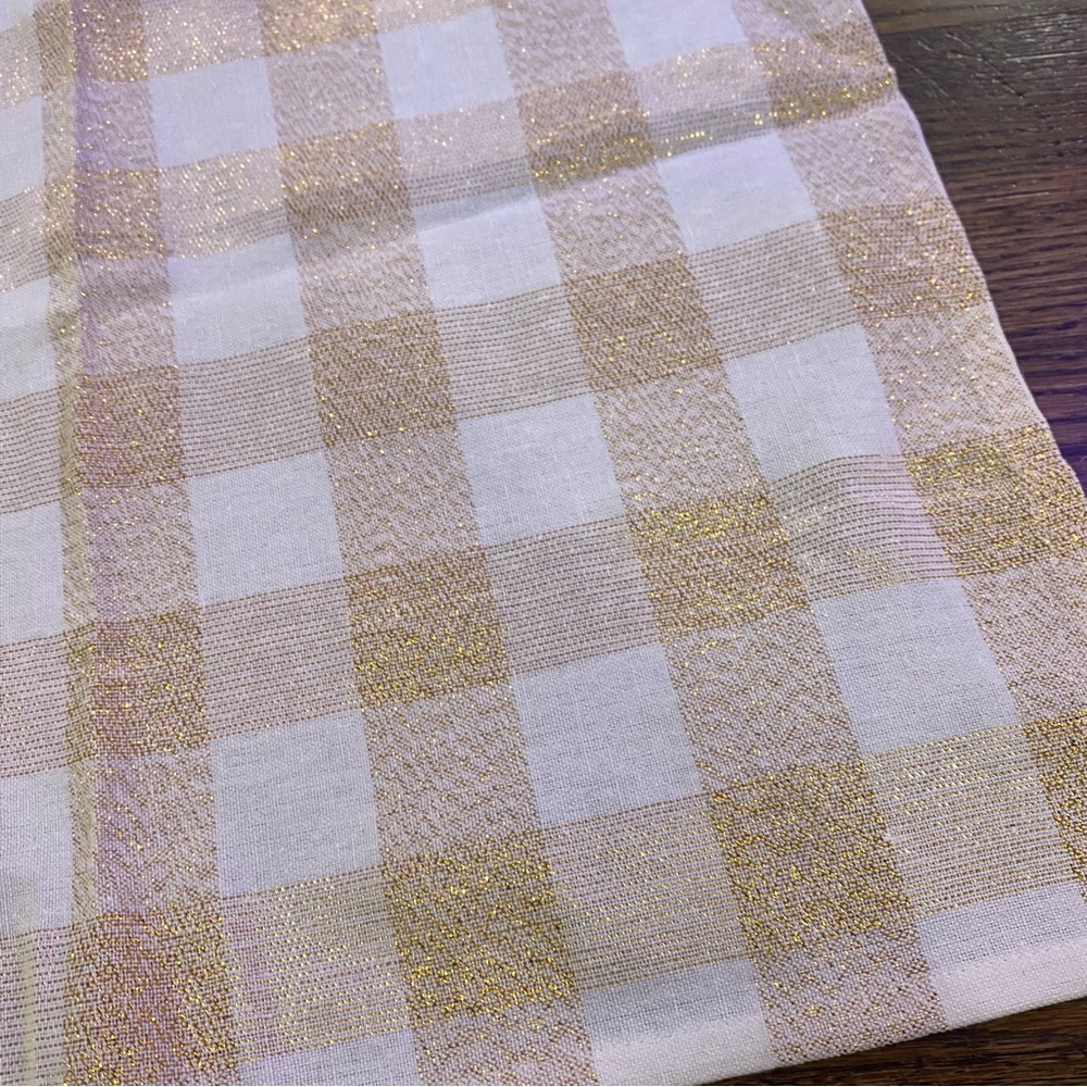 4 pack 20X20" Kitchen plaid towels gold ivory rustic shimmer metallic copper
